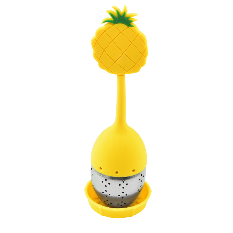 Tesil med silikonhandtag, rostfritt stål tekulfilter, tekanna med kaffefilter, citron-apelsinformad kryddsil: Vinröd