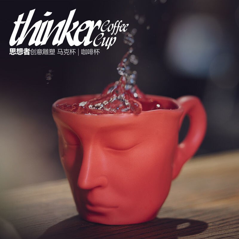 250ml Ceramic Human Face Mug Thinker Coffee Cup Funny Face Shape Cup With Tray Set Color Milk Tea Water Drinking Cup