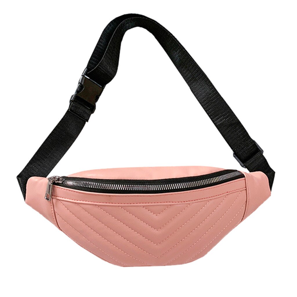 Chest Bag Women Leather Shoulder Bags Women Striped Pockets Diagonal Chest Bag Travel Versatile Zipper Messenger Bag: Pink