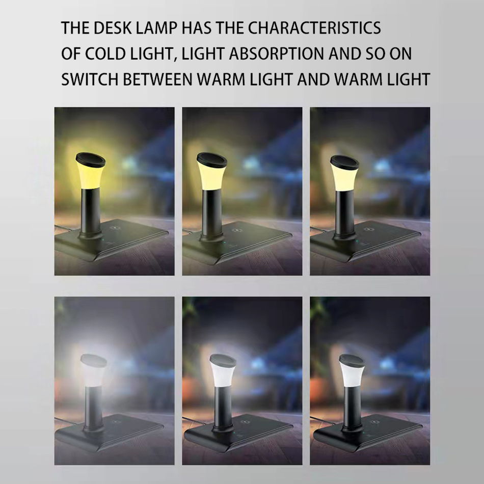 50W 3 in 1 Wireless Charger for iPhone Airpods Apple Watch Docking Station Desk Top LED Lamp QI Fast Inductive Charging Stand