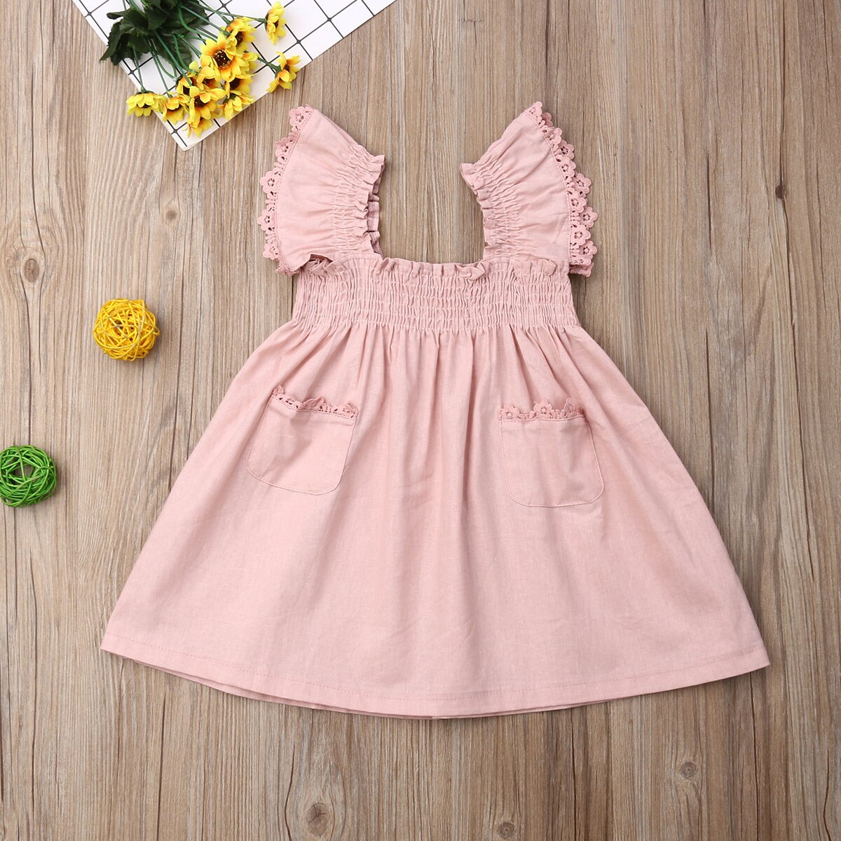 Cute Toddler Kid Baby Girl Clothes Ruffle Sleeve Dress Tutu Short Dress Sundress: 110 / Pink