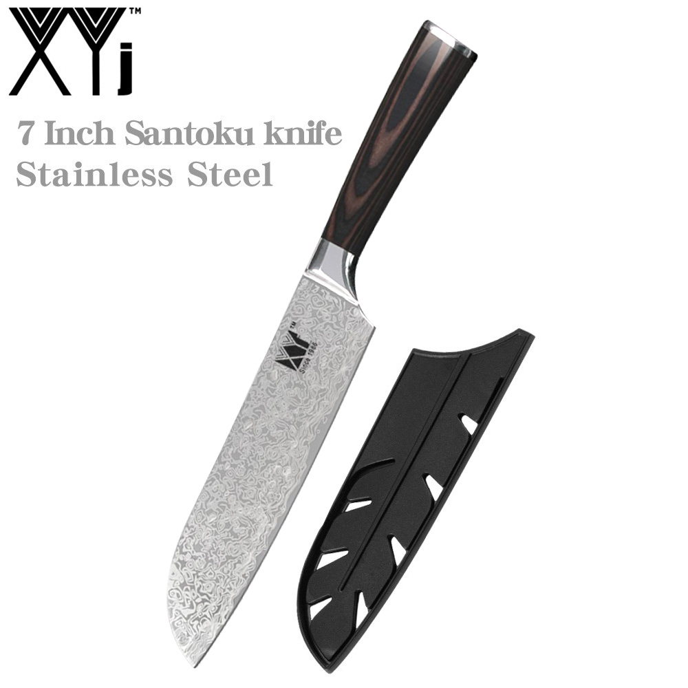 XYj 7 inch Damascus Pattern Santoku Knife Stainless Steel 7cr17 Sharp Blade Chef Knives Germany Style Kitchen Accessory Tools