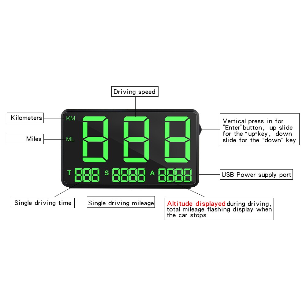 Digital bil gps speedometer  c80 green screen speed display  c80 højde display til bil lastbiler motorcykel head up display bil