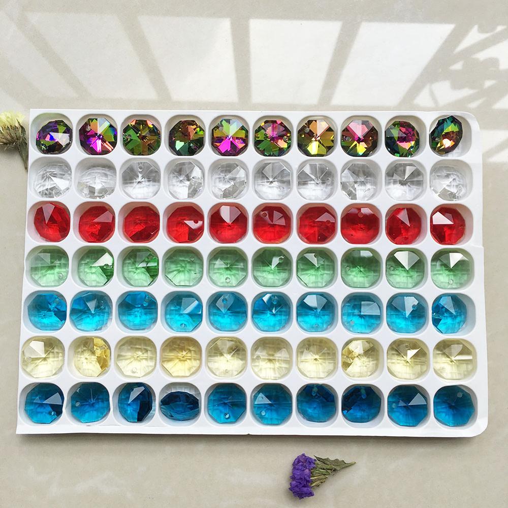 7 Kleur Kristal Glas Achthoek Kralen 70 Stks/partij Verlichting Accessoires Bruiloft Decor.K9 Prisma Kroonluchter Onderdelen Enkel Gat
