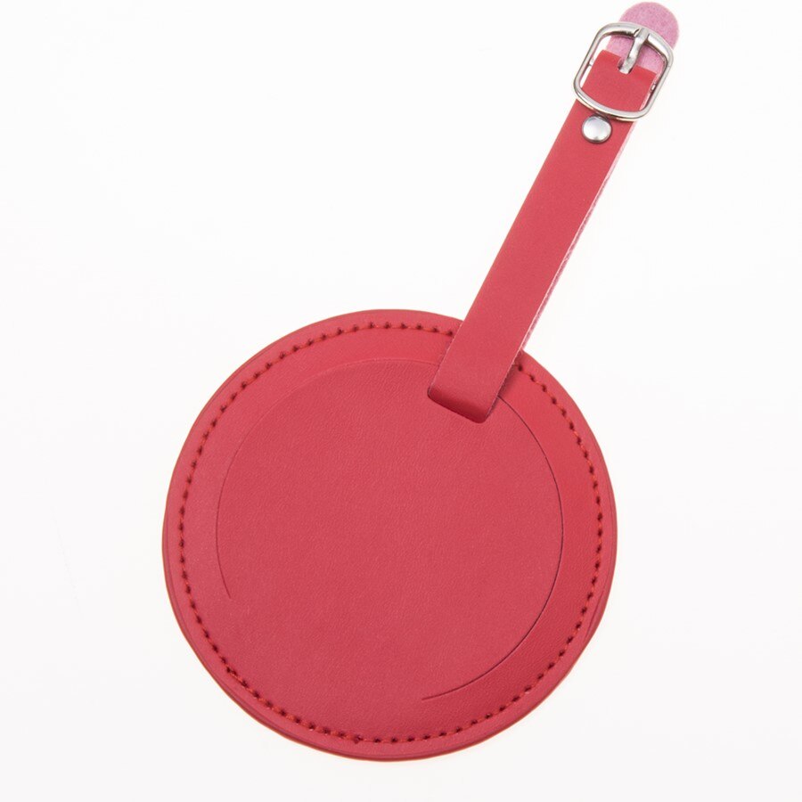 Etiqueta rótulo de equipaje redondo de cuero, colgante para bolso, accesorios de viaje, etiquetas de dirección de identificación, LT27B, venta: Red
