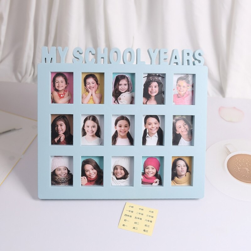 B2EB School Years Photo Moment Student Keepsake Frame Children Campus 15 Pictures Display Collage Frame Kids Memory