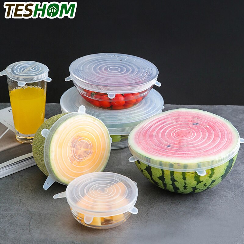 7PCS XXL Reusable Silicone Caps Food Cover Adjustable Stretch Bowl Lids Kitchen Wrap Seal Fresh Keeping Cookware Accessories