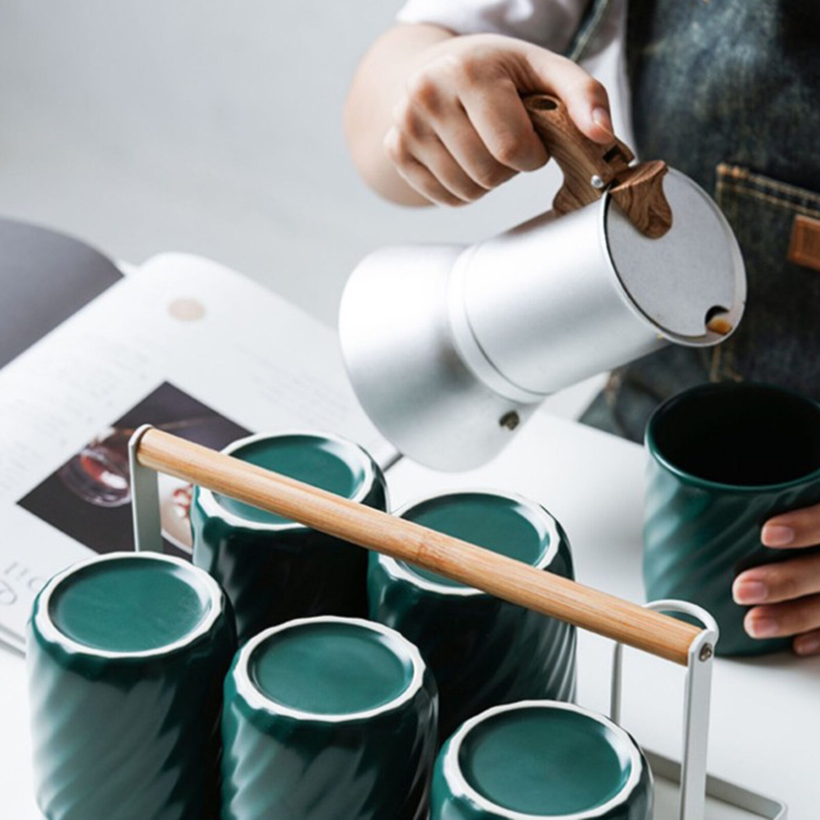 150ml Aluminum Household Moka Pot with Matting Finish, Wooden Handle Anti-scalding, Espresso Pot, Induction Cooker Available