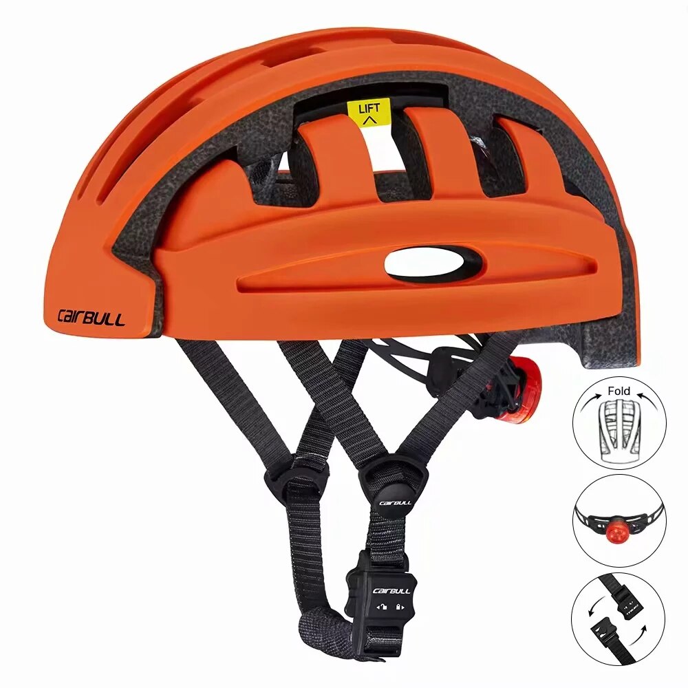Cairbull Folding Bicycle Helmet bicycle electric scooter balance car with Rear Light Urban Foldable Riding Cyling Helmet: orange