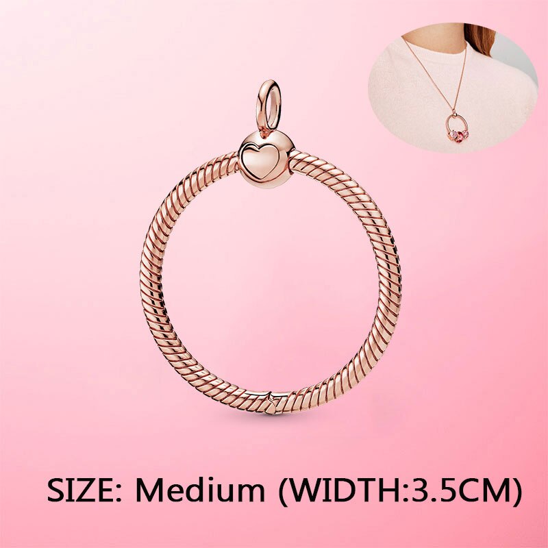 2020 nowy 925 srebro chwile małe Pave O wisiorek Charm fit oryginalny naszyjnik Pandora DIY paciorki biżuteria: ROSE GOLD-M 3.5cm