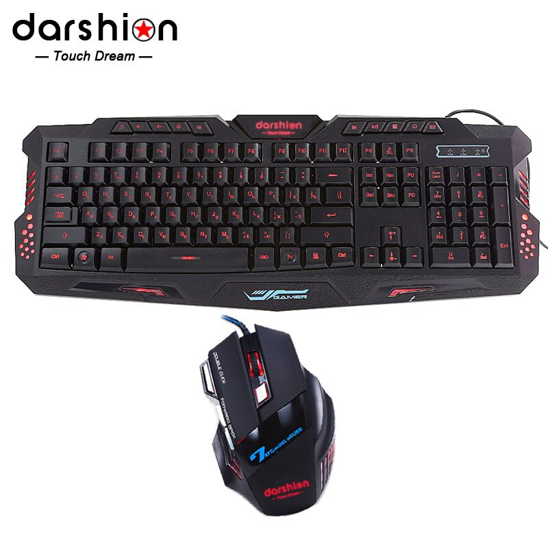 Russian keyboard mouse combo Backlit LED gaming led 3color fingerboard +Colorful gaming mouse breathing light 7 buttons 3600DPI