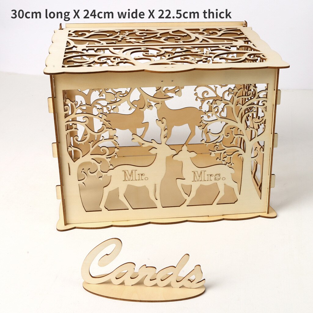 Holz Hochzeit Karte Boxen mit Schloss Mr &amp; Mrs Paar Blume Muster Umschlag Zeichen Karten Holz Box DIY Rustikalen hochzeit Liefert: JM01367-L