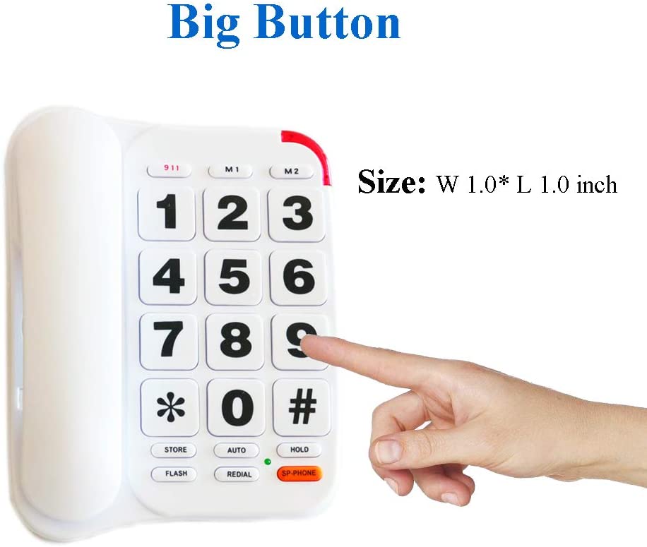 Big Button Corded Phone with 3 One-Touch Speed Dial, HePesTer P-45 Picture Care Phone for Seniors with Memory Protection