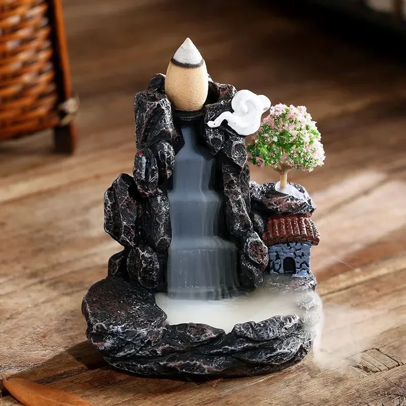 Quemador de incienso montañas río cascada fragancia chimenea reflujo Aroma humo Zen incensario titular decoración para el hogar: YELLOW