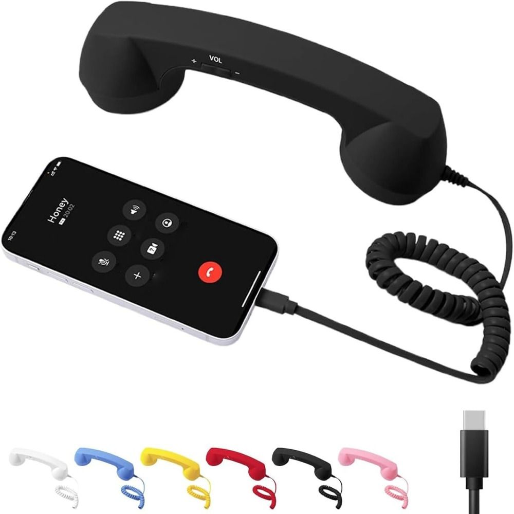 with Microphone Phone Handset Type-C Telephone Style Landline Handle Receiver Tangle Free Wire Handheld Cell Phone Receiver