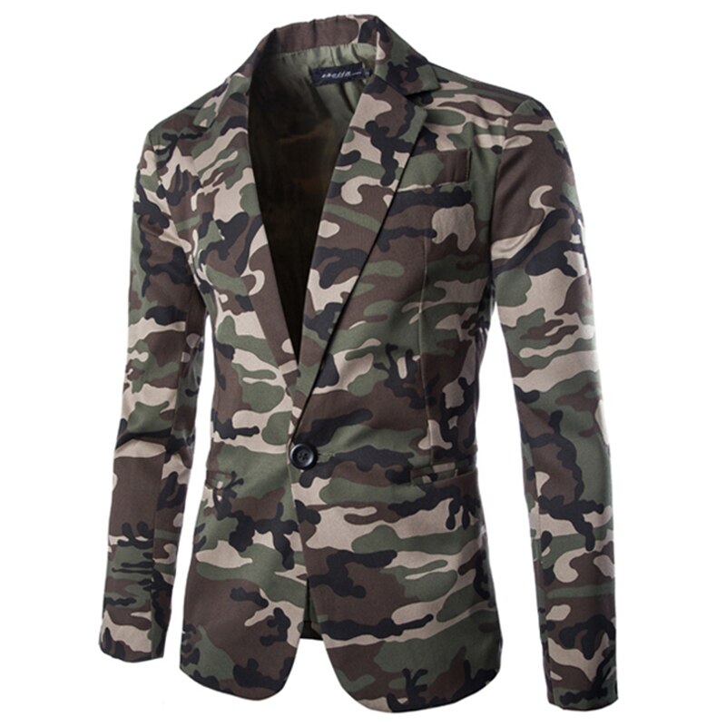 Chaqueta de traje Formal para hombre, chaqueta de negocios con estampado de camuflaje para hombre, chaqueta delgada de boda para aniversario de una sola botonadura