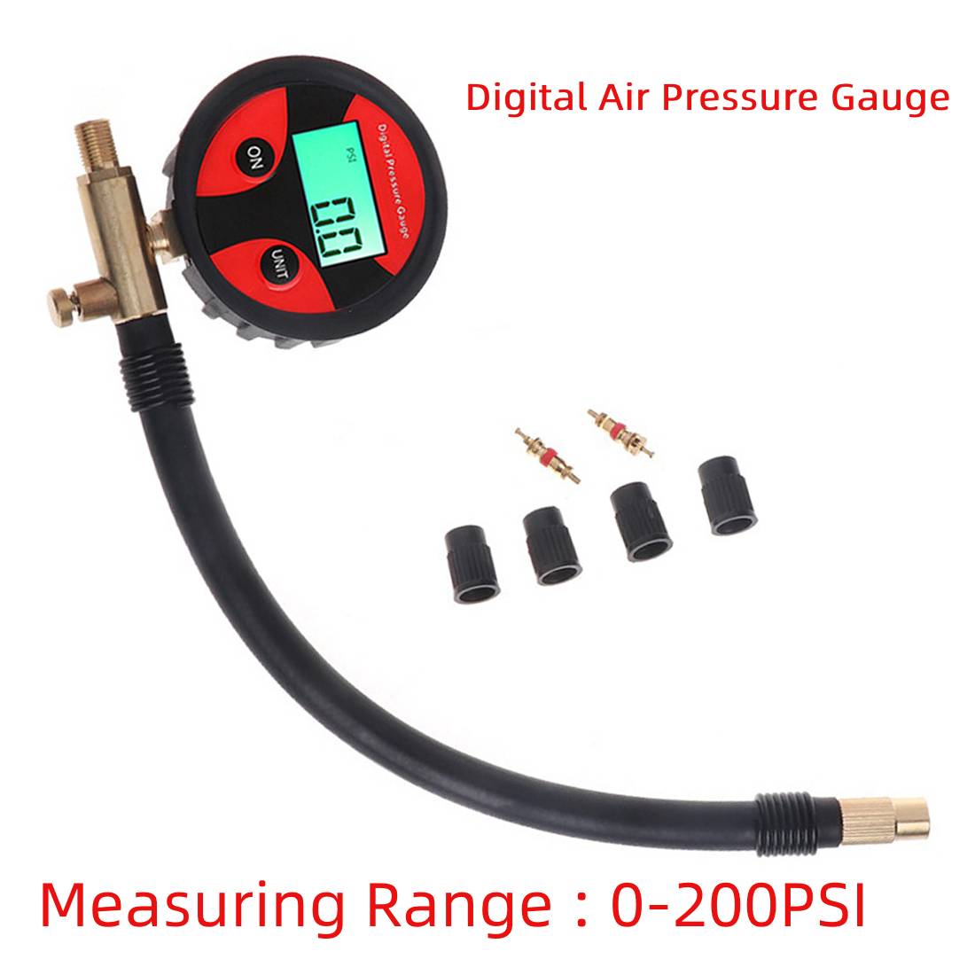 LCD Digital Tyre Tire Air Pressure Gauge Meter for Car Truck Motorcycle High Digital Chip Made of Rubber Brass 0-200PSI