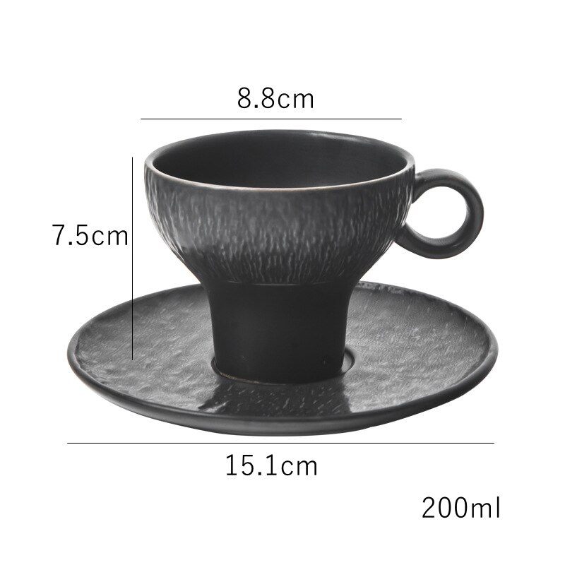 Matte Black Coffee Cup Set Porcelain Tea Cups with Saucer 200ml Mug