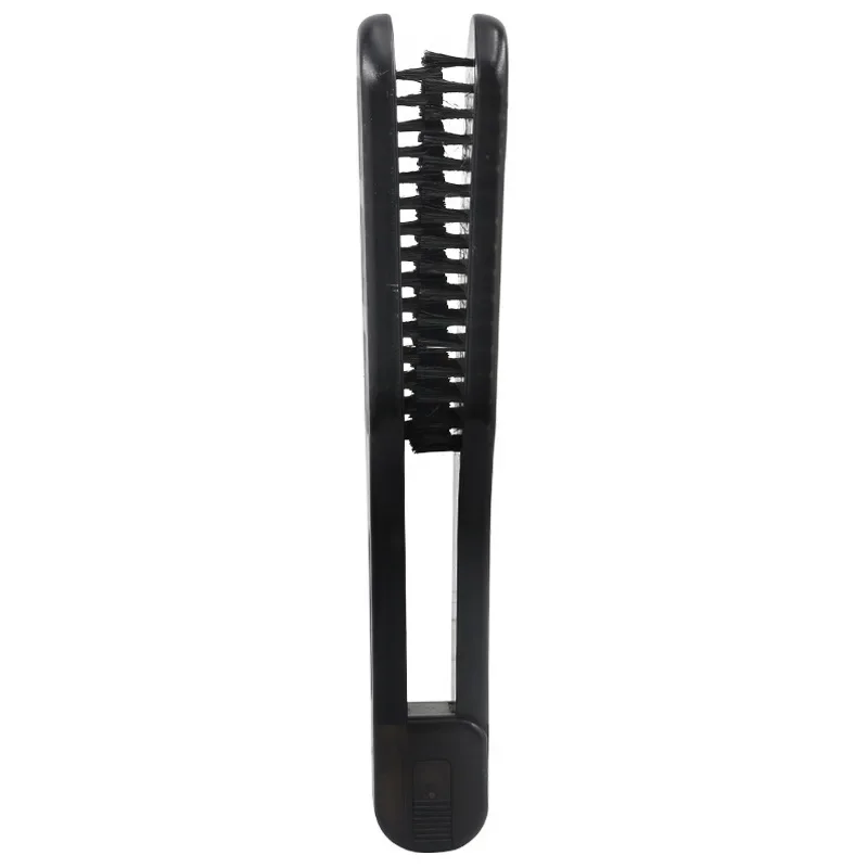 Pro Ceramic Straightening Comb Double Sided Hair Brush Clamp Hairdressing Natural Fibres Bristle Hair Comb Hairstylig Tool: black