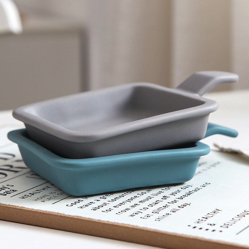 Keramische opbergschalen vierkante mini bakplaat nordic handvat steak dessert snack gedroogd fruit salade borden huishoudelijke keukengereedschappen