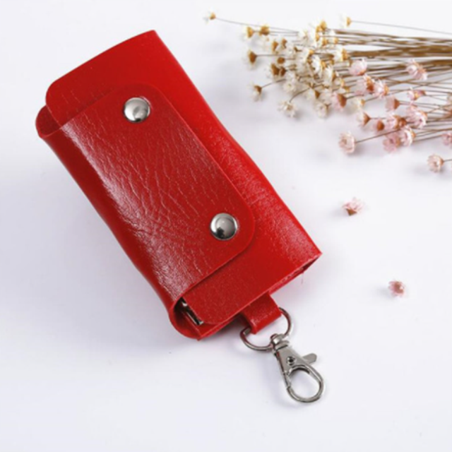 1 Pc Draagbare Lederen Huishoudster Houders Auto Sleutelhanger Key Holder Bag Case Unisex Wallet Cover Eenvoudige Effen Kleur Opbergtas: Red