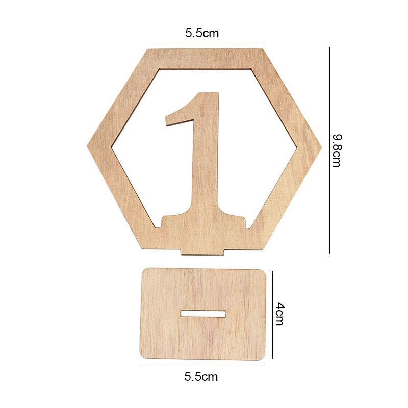 1-20 Nummer Houten Tafel Teken Hexagon Rustieke Bruiloft Plaats Kaart Desktop Decoratie Engagement Seat Nummer Borden Event Supplies