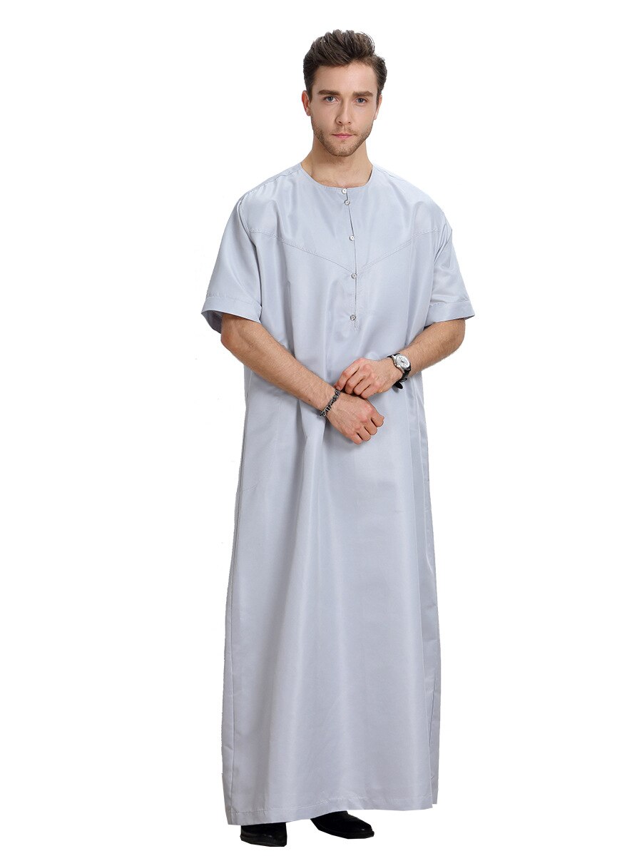 Moslim mannen arabische islamitische man zomer korte mouwen thobe voor mannen kaftan homme islamitische kleding abaya baju moslim pria cn -049