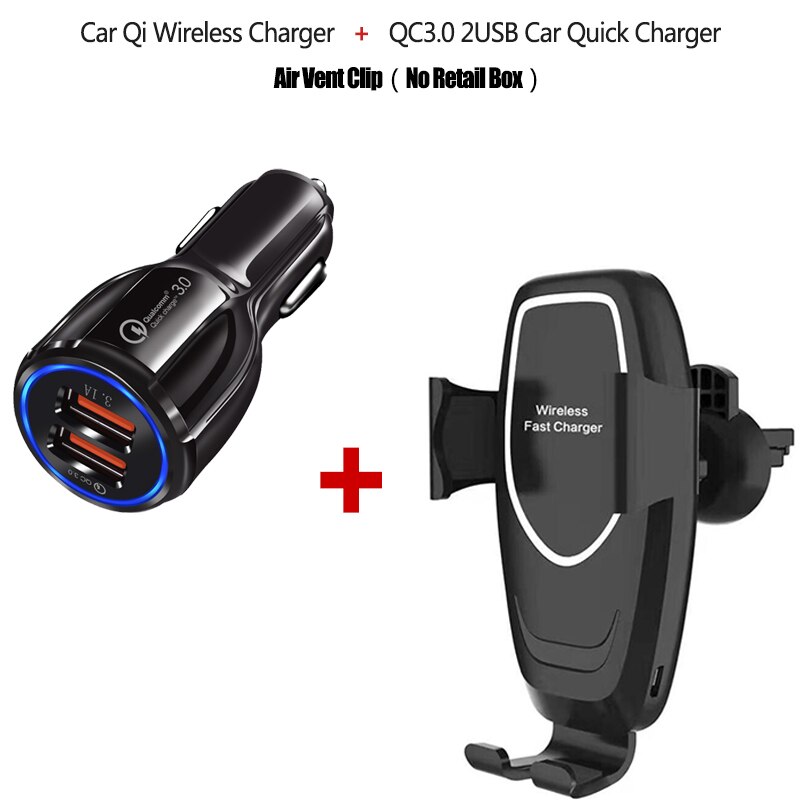 10W Car Mount Wireless Charger for iPhone 11 Pro Xs Max X 8 Quick Charger Wireless Fast Charging Car Holder for Samsung S10 S9: QC and Air Vent Clip