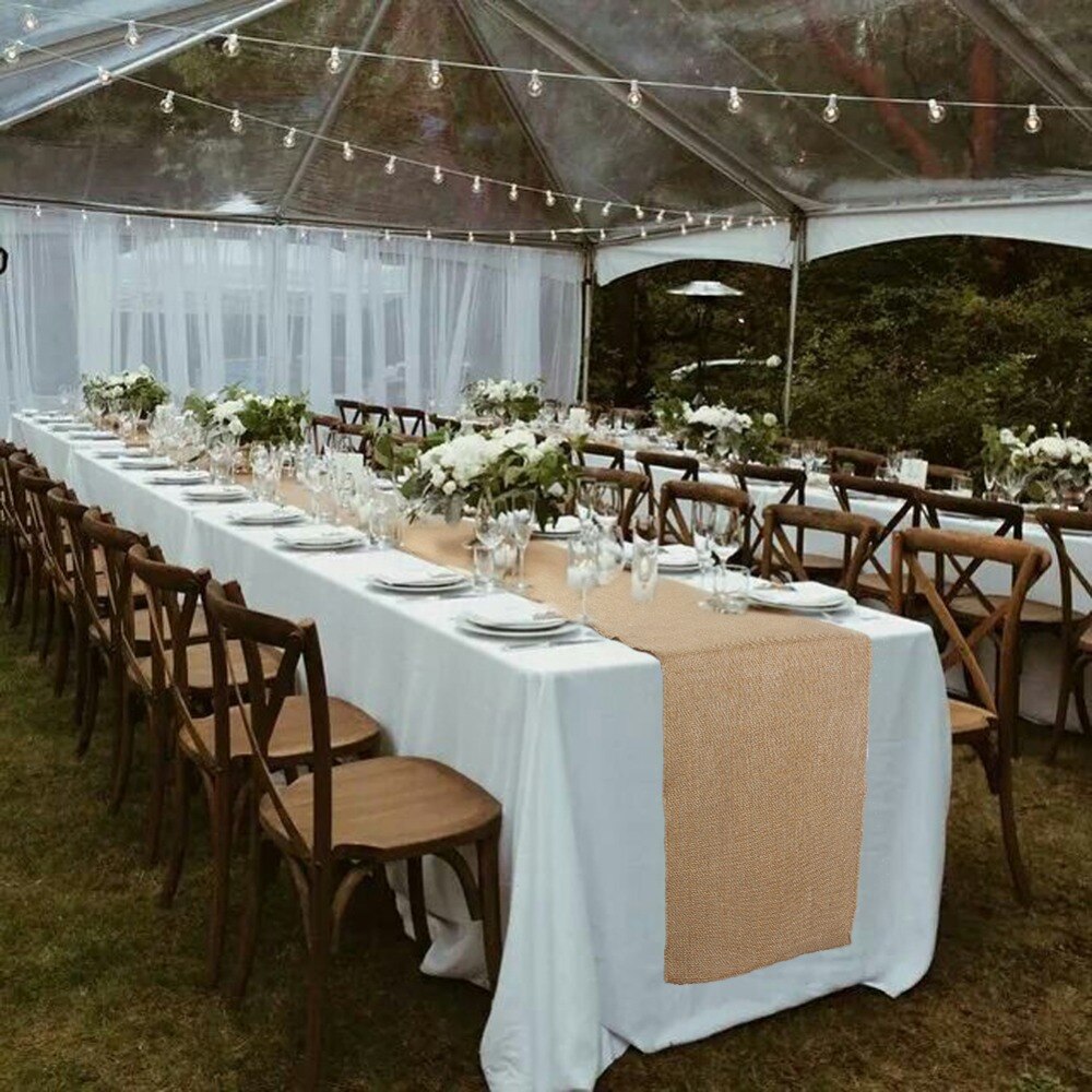Vores varme hessian jute blonder bordløber naturlig blomst jute borddæksel klud middagsstue rustik bryllupsfest borddekoration