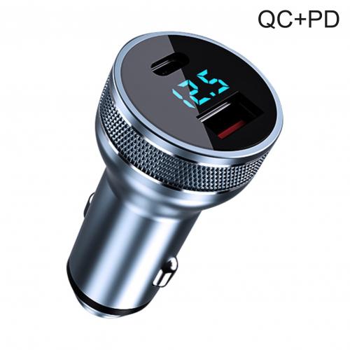 DC12-24 V Universal Digital Display 36W Dual USB QC3.0 PD Car Lighter Mobile Phone Charger Adapter ABS PC Digital Display: Grey 01
