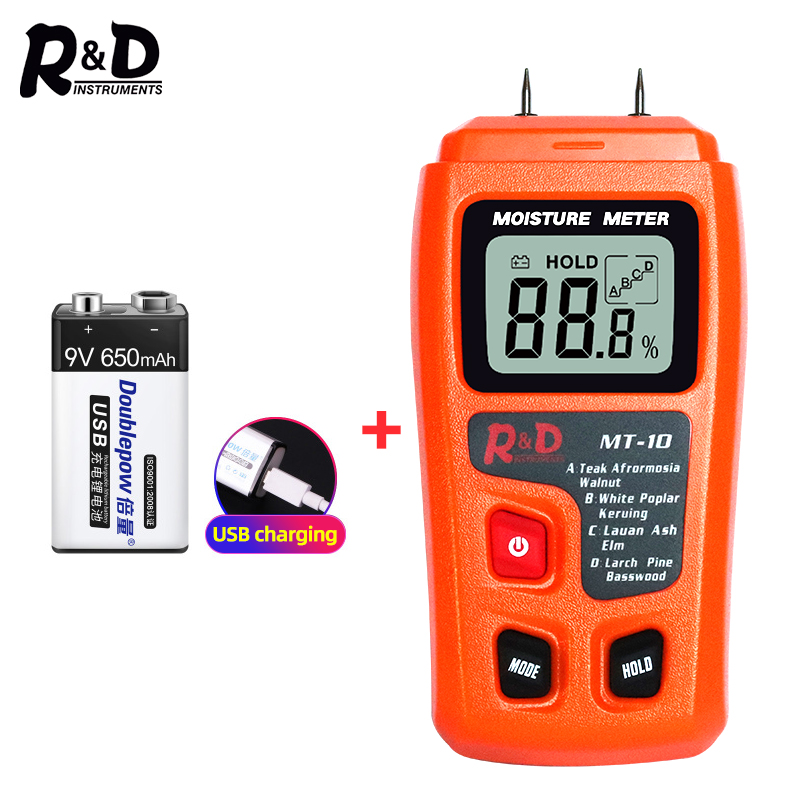 R&amp;D MT-10 EMT01 Wood Moisture Meter Wood Humidity Tester Hygrometer Timber Damp Detector Tree Density tester Grey Orange