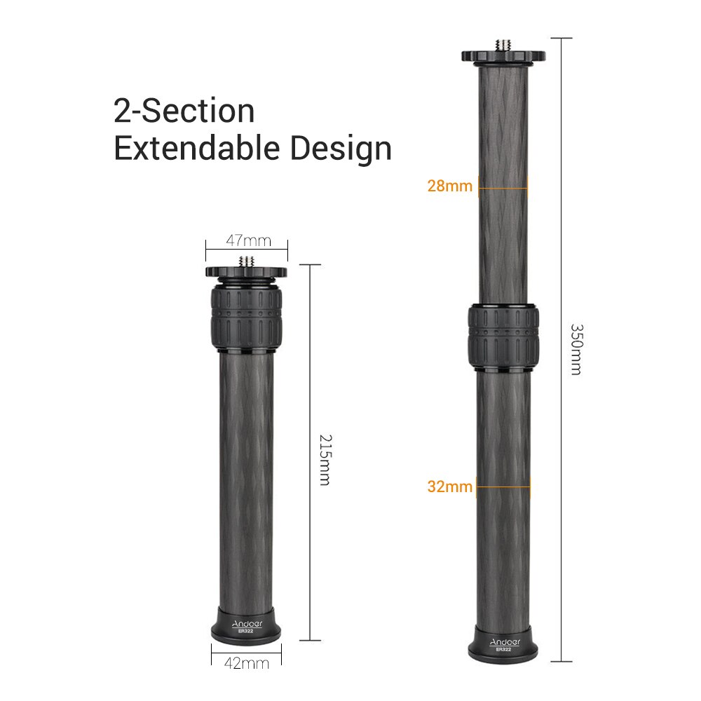 Andoer ER252 25mm Tube Diameter Carbon Fiber Tripod Extender 2-Section Center Column Extension Tube