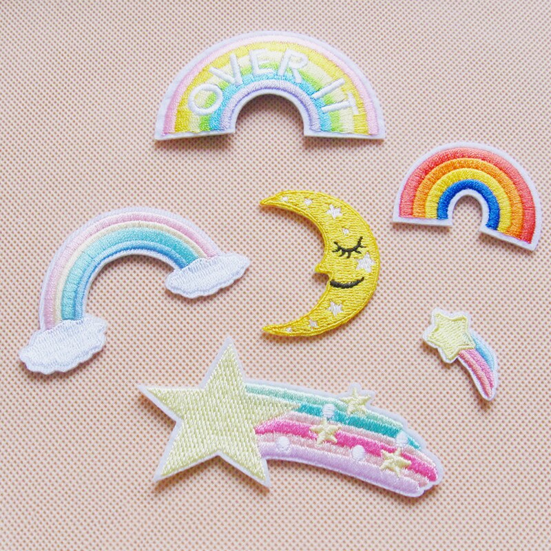 Fantasy girl heart rainbow moon meteor embroidery cloth stick ironing hand ledger decorative clothing T-shirt broken patch stick