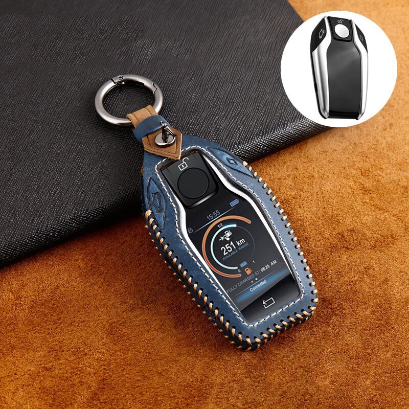 Leather Car Fully Key Case LED Key Cover Case for BMW 5 7 series G11 G12 G30 G31 G32 i8 I12 I15 G01 X3 G02 X4 G05 X5 G07 X7: blue