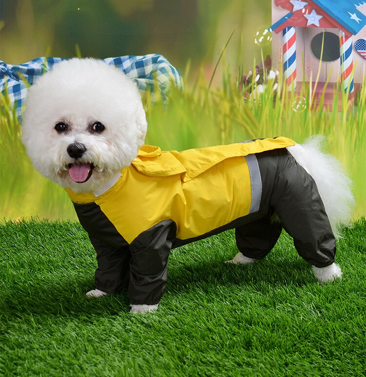 Andningsbar liten hund regnrock vattentät husdjursvalp hundkläder utomhusrock regnjacka reflekterande medium hund poncho fyra ben: Gul / M