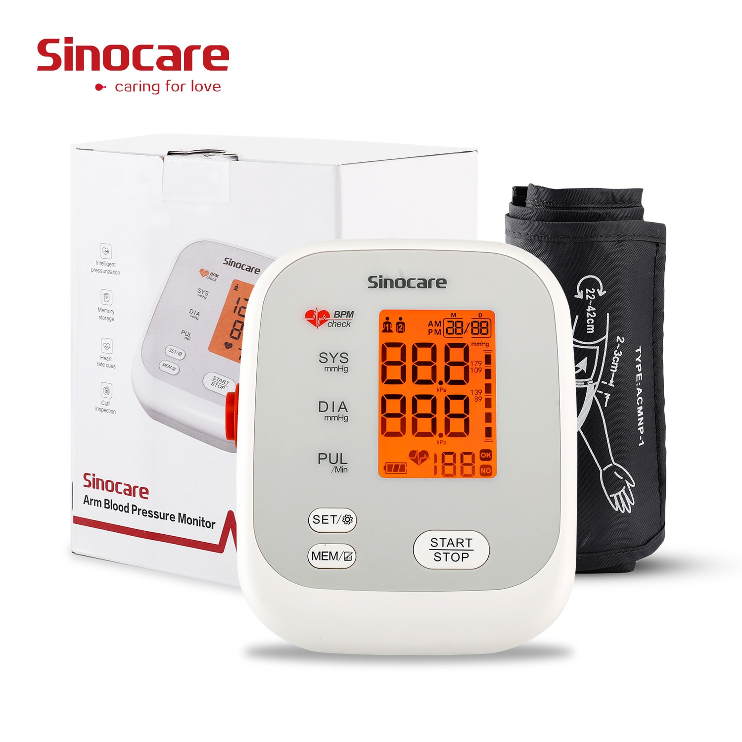 Sinocare Bloeddrukmeter Tensiometer Bovenarm Automatische Digitale Bp Machine Pulse Hartslagmeter Thermometer Digit