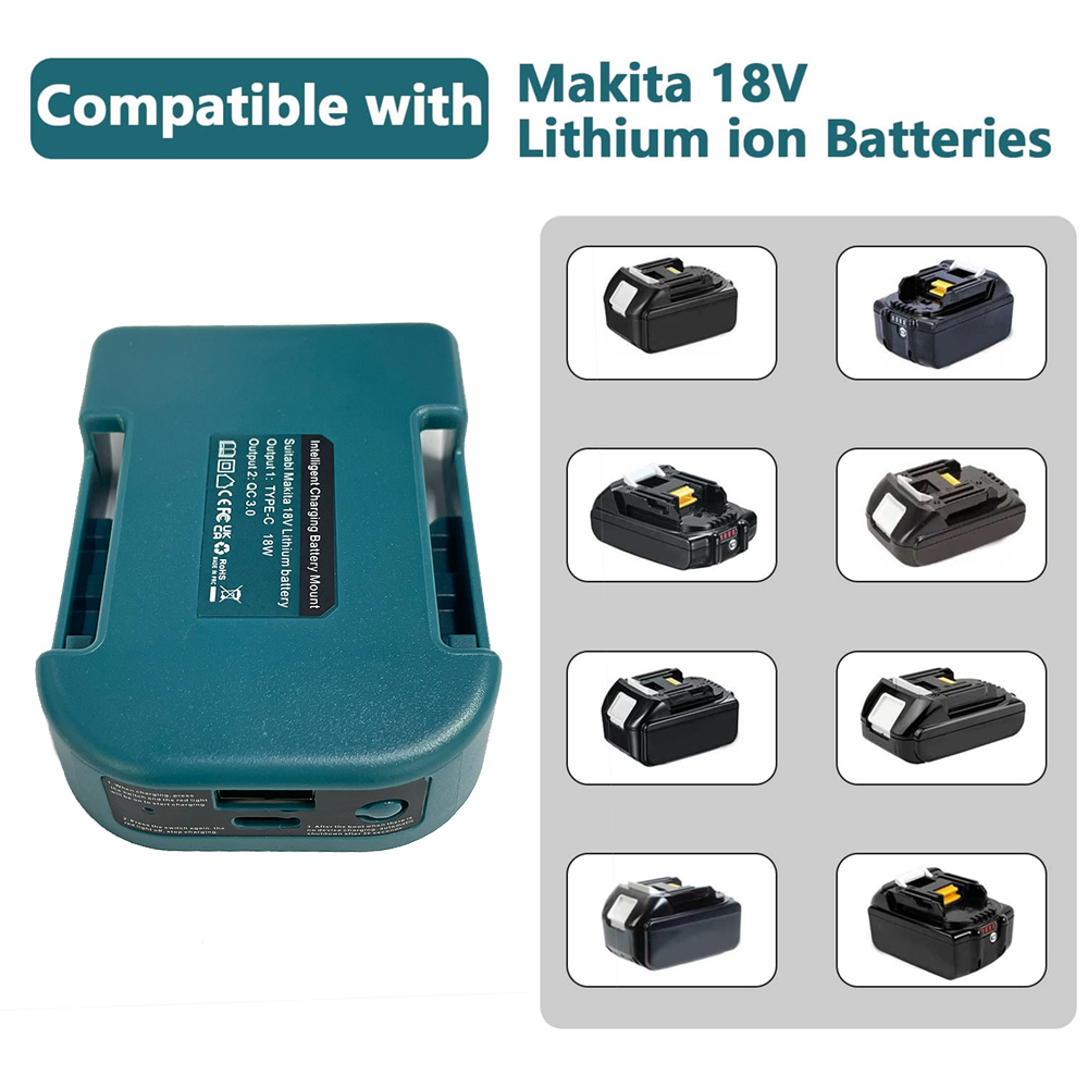 Verbeterde USB-opladeradapter voor Makita 18V Li-ion met USB Type-C batterijhouder snel opladen