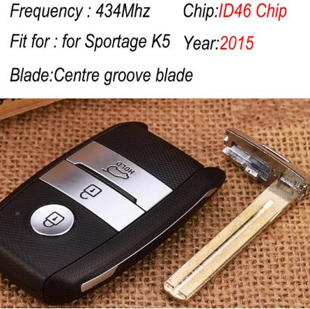3 Buttons Car Remote Key 433MHZ with ID46 PCF7952 ID47 Chip Key Blade for Kia K5 Rio Sorento Sportage Keyless Smart Key: ID46 Chip