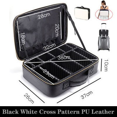 Estojo de maquiagem de mármore beauticista, bolsa organizadora para cosméticos, mala de maquiagem profissional para mulheres: M PU Black white