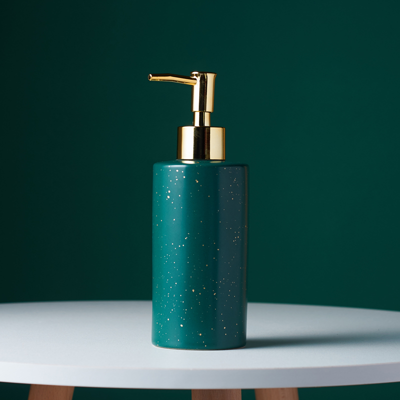 Matte black/white/green gold point pattern bathroom hand soap dispenser ceramic lotion bottle soap dish Bathroom supplies: Round Green