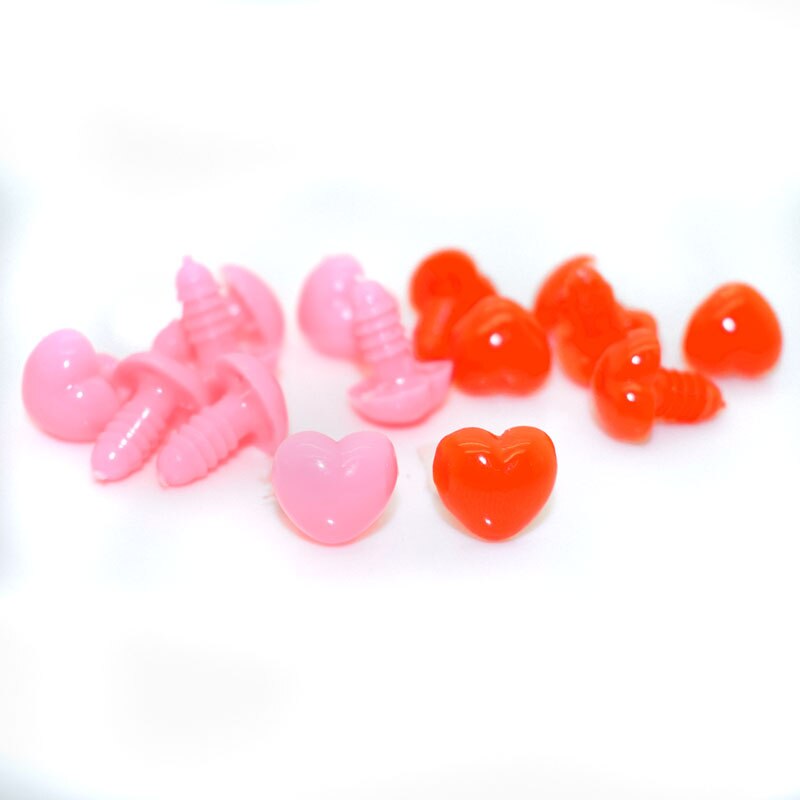 50 stk sikkerhedsnæse / plastik dukke næser hjerteform pink rød farve til bjørnedukke dyr dukkefremstilling 13 x 12mm