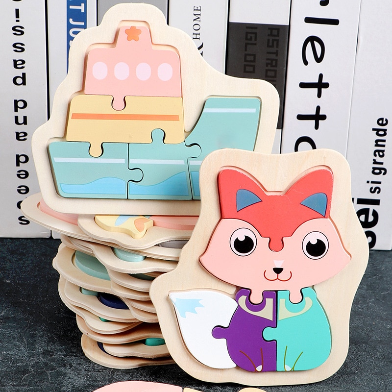 3D Wooden Puzzle Children's Baby Toys Animals And Vehicles Wooden Jigsaw Puzzle Baby Children's Educational Learning Toys