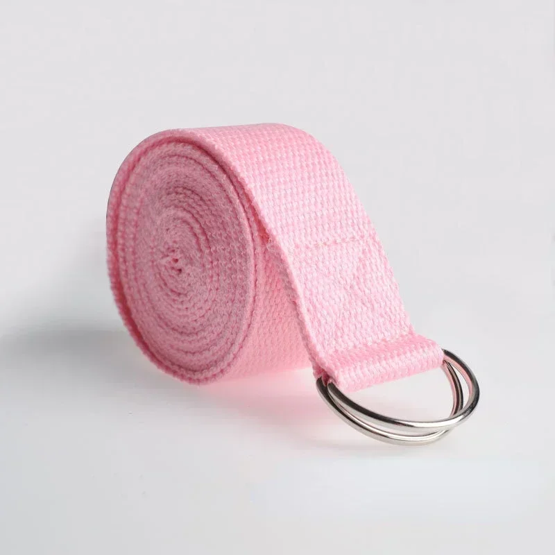 1,8 m x 3,8 cm verstelbare D-ring gesp yogariem geeft flexibiliteit voor yoga stretching duurzame katoenen oefenriemen: Goud