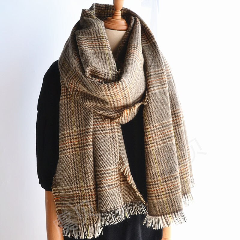 Faux cashmere halsduk dam sjal brun klassisk rutig filt tofs cape varm vinter pashmina bandana halsdukar dam tjej