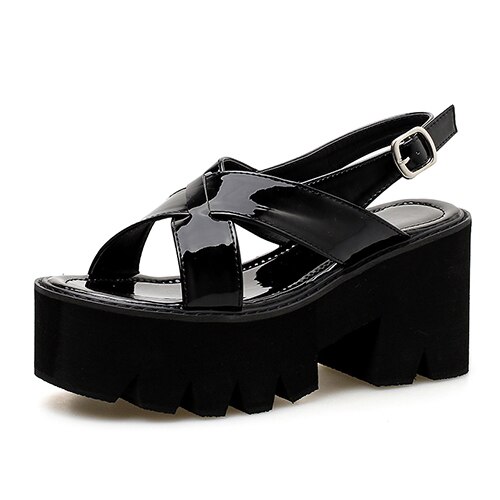 Gdgydh Lakleder Vrouwen Platform Sandalen Blok Hak Zwarte Zomer Schoenen Gothic Punk Schoenen Vrouw Terug Riem: 8