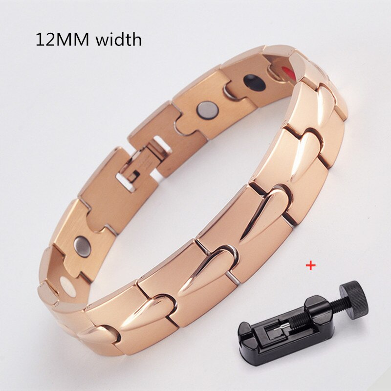 Neue Magnetische Energie Armbinde Für Männer Frauen Arthritis Bio Magnet Therapie Titan Stahl Armbänder Armreif Gesundheit Pflege Schmuck: 12mm RGold w Werkzeug