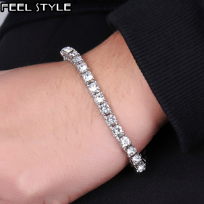 1 Row CZ Bling Iced Out Rhinestone Cubic Zirconia Bracelet Tennis Chain Bracelets For Women Men Jewelry Link Chain Gold