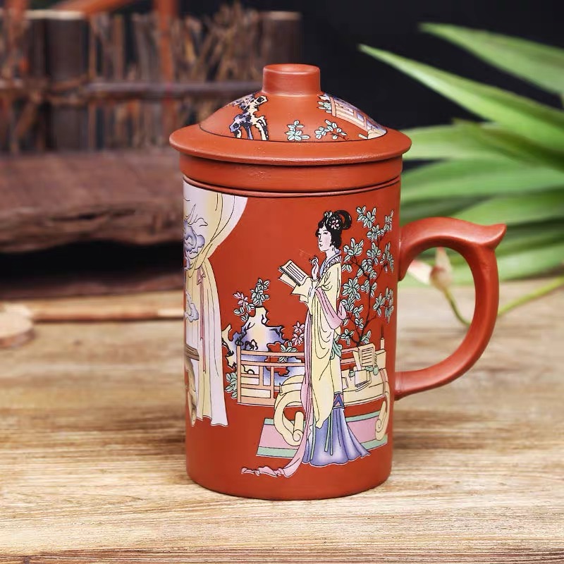 Håndlavet yixing håndmalet dragon skønhed lilla ler te krus med låg og infuser kontor tekop keramik vand krus drinkware: G