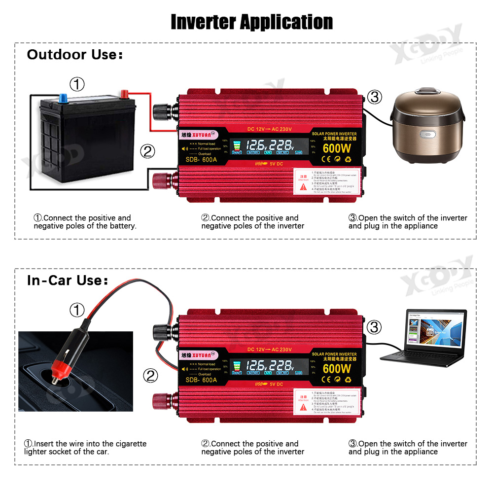 Xuyuan 1500w onduleur voiture convertisseur de puissance Inversor 12 V 110 V pour voiture ménage bricolage 1500w 1000w 600w onduleur Us adaptateur