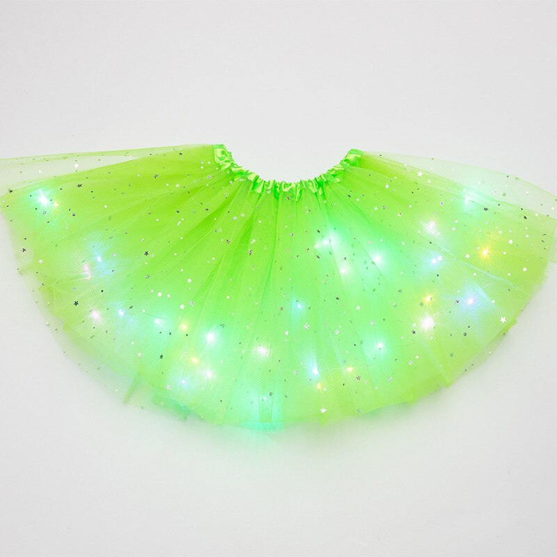 Ins Volwassen Pailletten Met Verlichting Led Tutu Rok Lichtgevende Halve Lengte Mesh Rok Led Licht Onverzorgd Rok: green